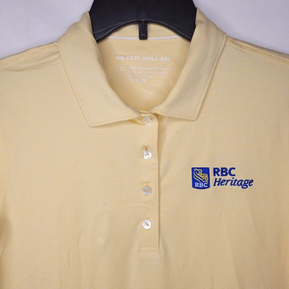 Peter Millar Polo Shirt Womens Large Striped Yellow UPF 50+ Sun Protection - Picture 1 of 12